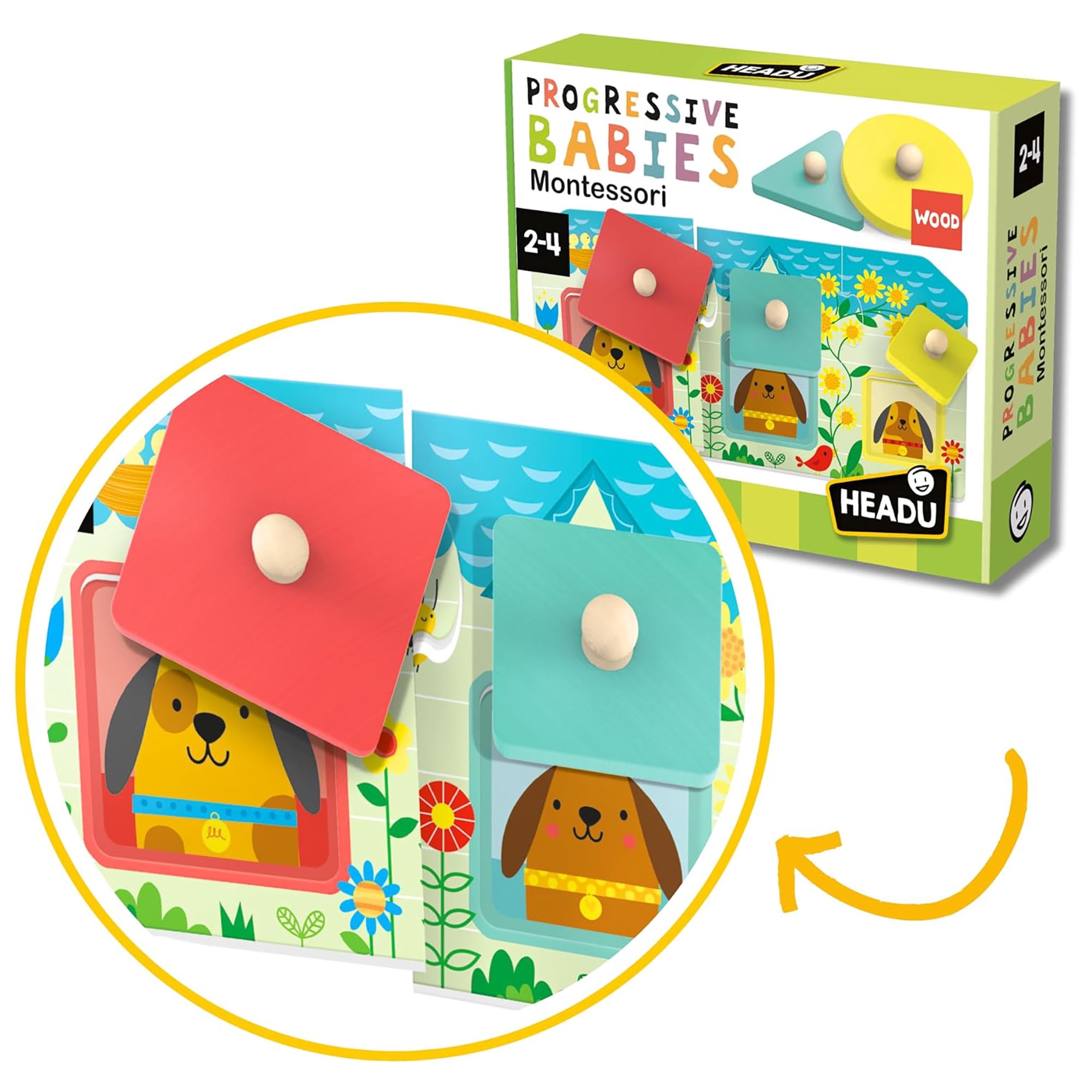 Headu: Progressive Babies Montessori - Wooden Shapes & Color Matching Game, Oversized Animal Scene Puzzle Tiles, Sight Recognition Play, Toddlers 2-4