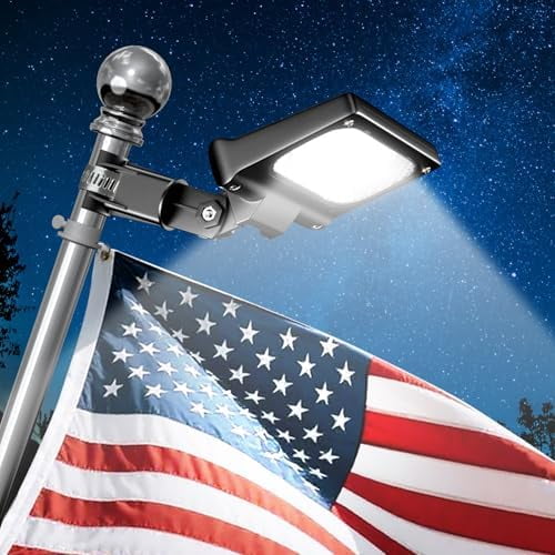 Flag Pole Light Solar Powered 3 Mode Metal Clamps Fits 5ft 6ft Wall-Mounted Flag Poles Outdoor Dusk to Dawn Top Mount LED Spotlight Flag Light Black