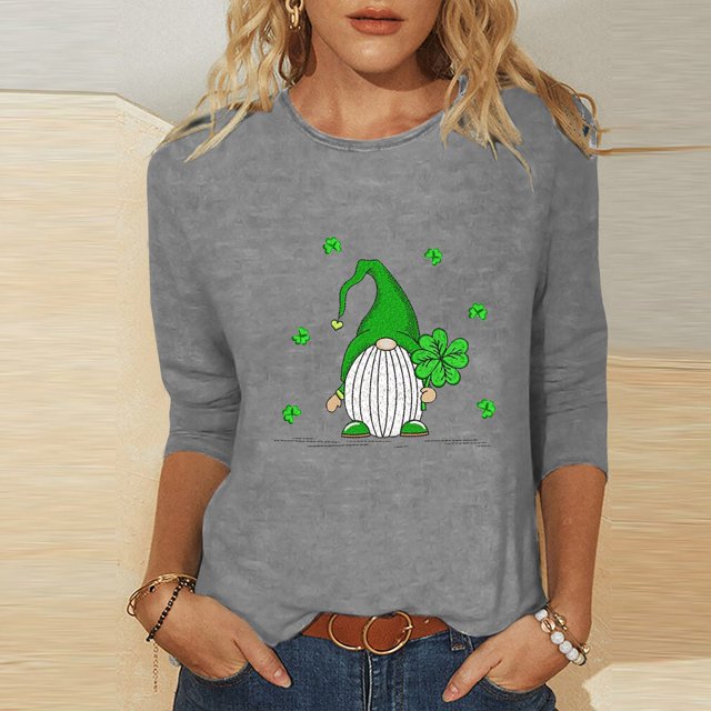 Meichang T-Shirts pour Femmes Jour de la Saint-Patrick Manches 3/4 Hauts Trèfle Chanceux T-Shirts Imprimé Vert Col Rond Décontracté Vacances T-Shirts Jour de la Saint-Patrick