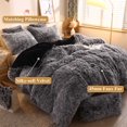 thumbnail image 3 of XeGe 3 Piece Faux Fur Duvet Cover Set, Luxury Ultra Soft Velvet Furry Bedding Set, Long Plush Comforter Cover Set with 2 Pillow Shams, Zipper Closure, King Size, Black Ombre, 3 of 8