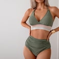 thumbnail image 6 of Women's Bikini Set Solid Color Two Piece Swimsuit with Removable Bra Pads No Underwire for Beach Swimming Vacation,Army Green,L, 6 of 8
