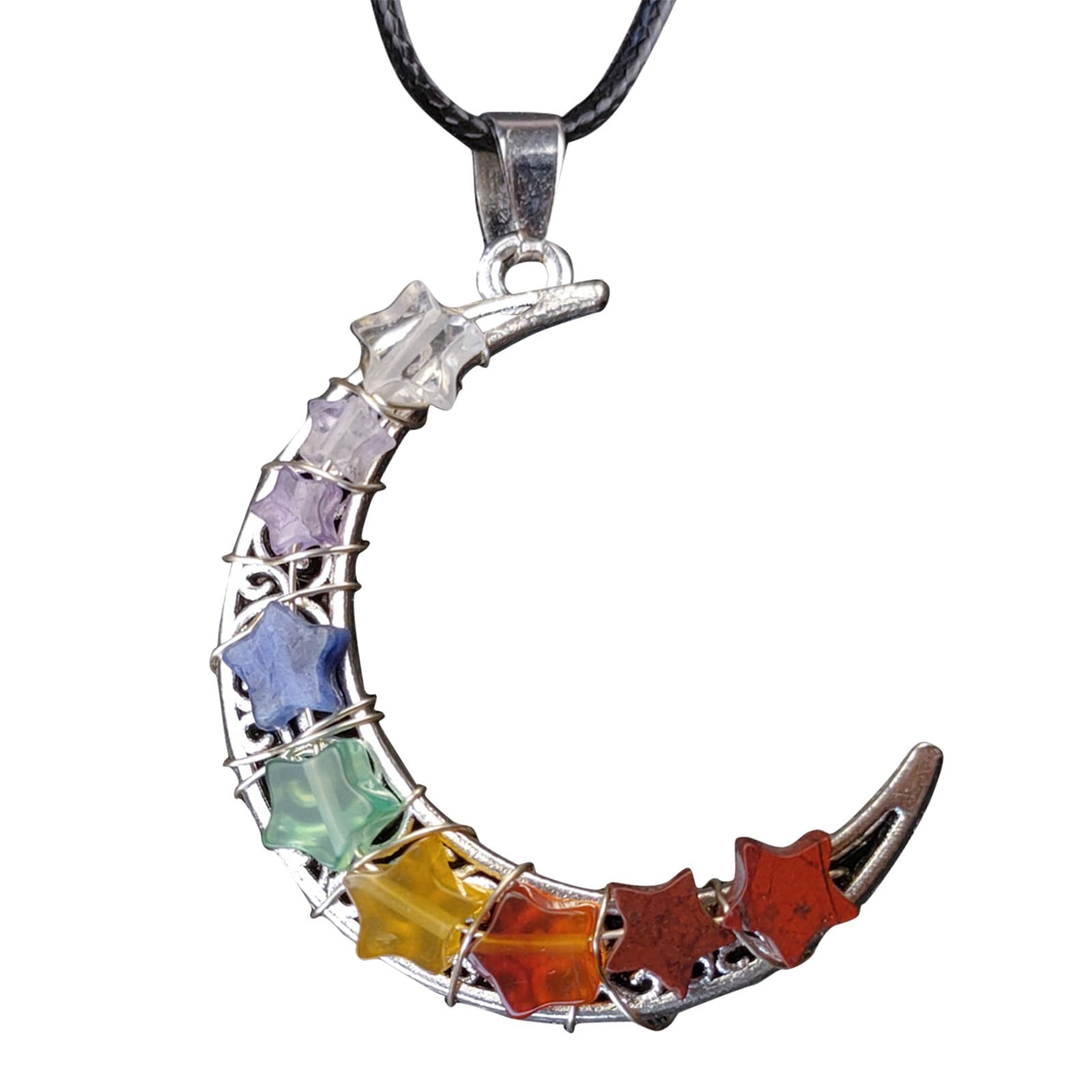 1PCS Collier Lune en Cristal Sept Pierres Pendentif Pierre Originale Cristal