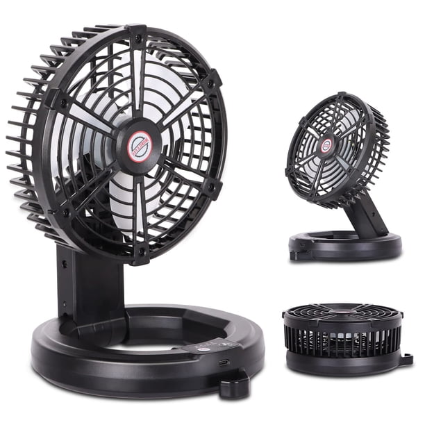 Ventilador portátil RUNTOP recargable con luz LED y gancho de 7 pulgadas