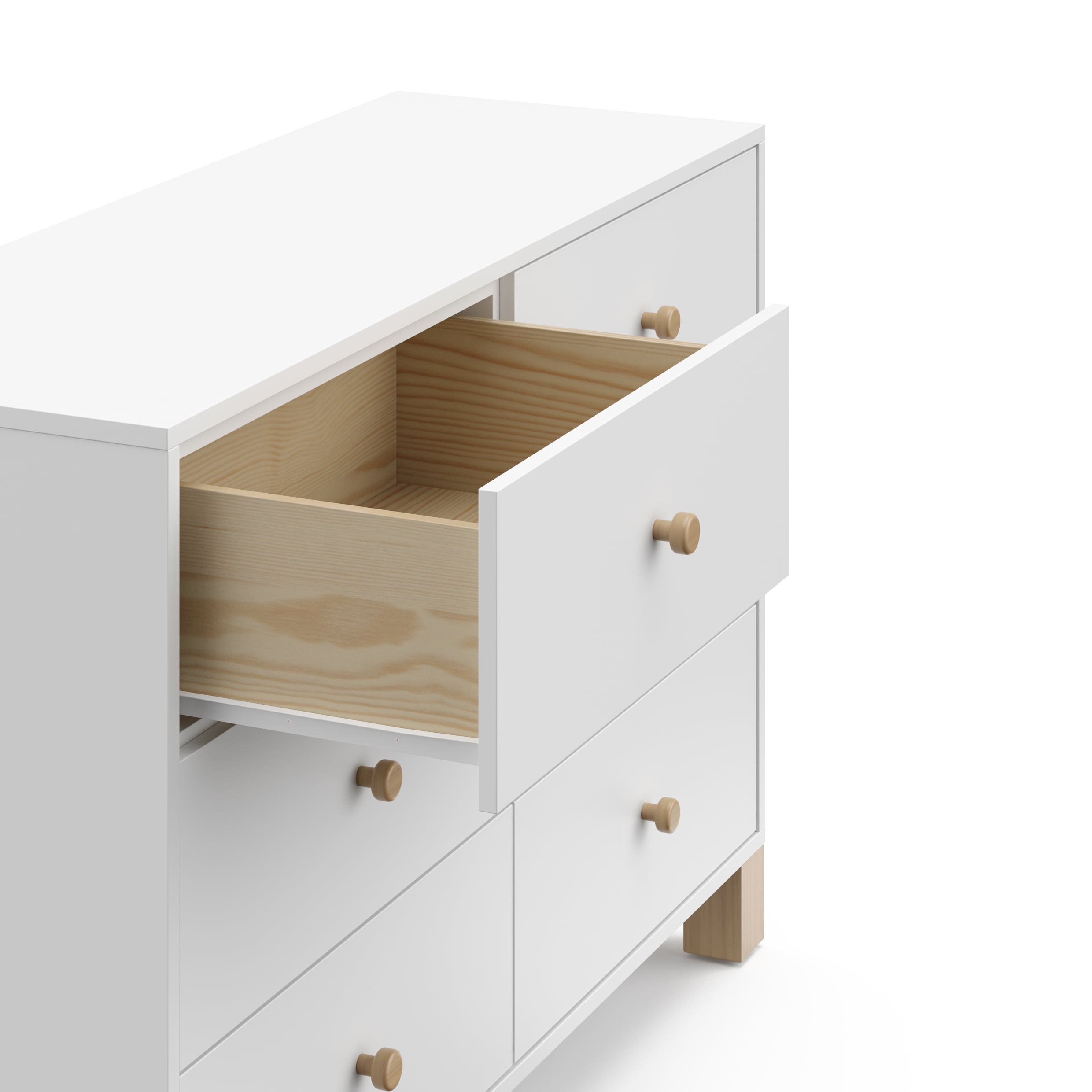 Storkcraft California 6 Drawer Nursery Wood Double Dresser, White with Driftwood