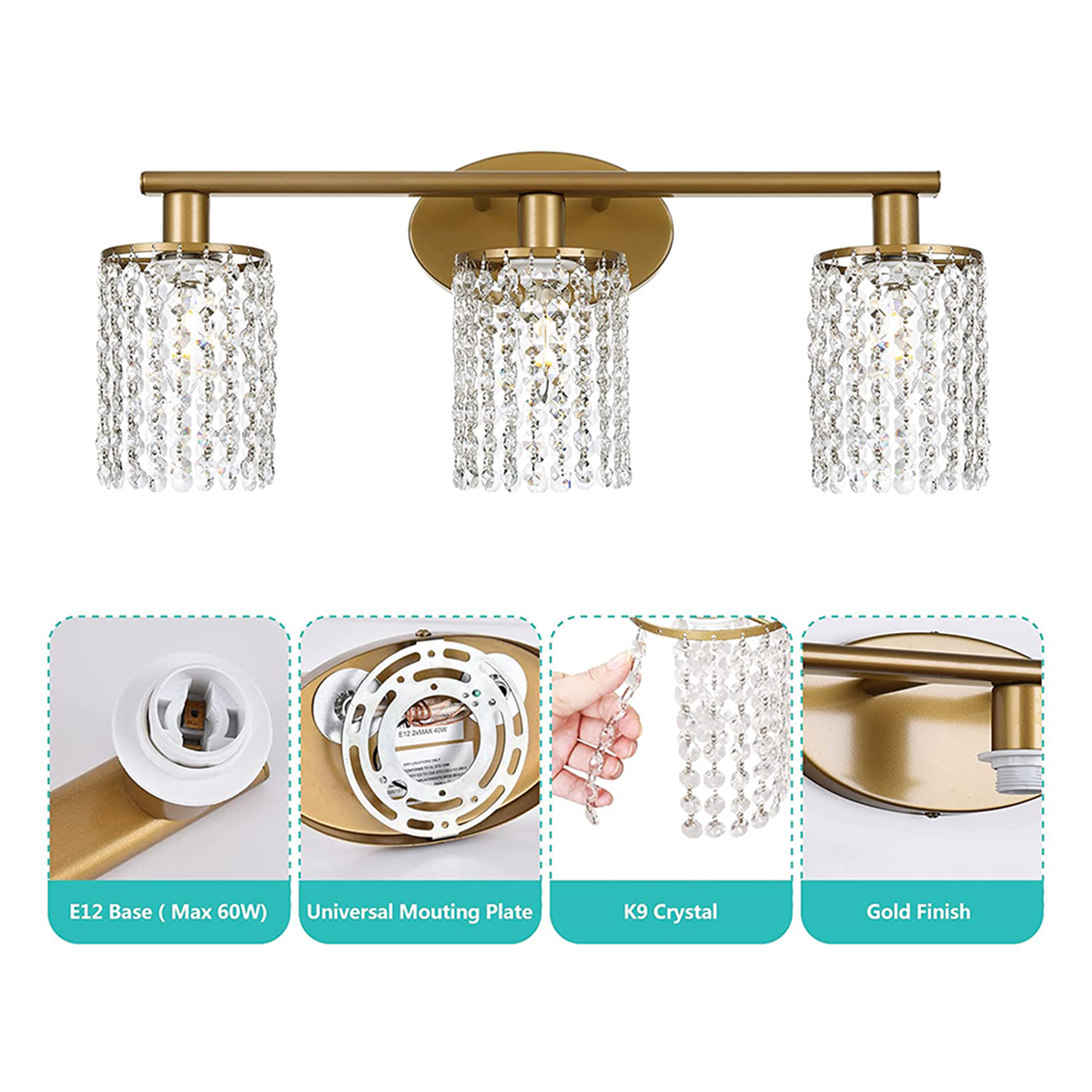 Crystal Bathroom Light fixtures Or 3 Light Wall Sconces Matte Black