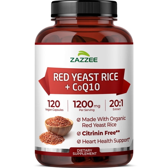 Zazzee Organic Red Yeast Rice 1200 mg – Supports Heart Health & Cholesterol – 20:1 Extract