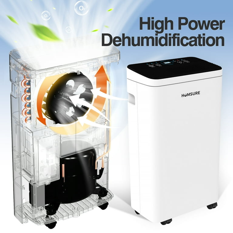Humsure 8-Pint Dehumidifier for Home, with Drainage Hose in Basement Bathroom and Bedroom, Intelligent Humidity Control with 24 Hour Drying Timer
