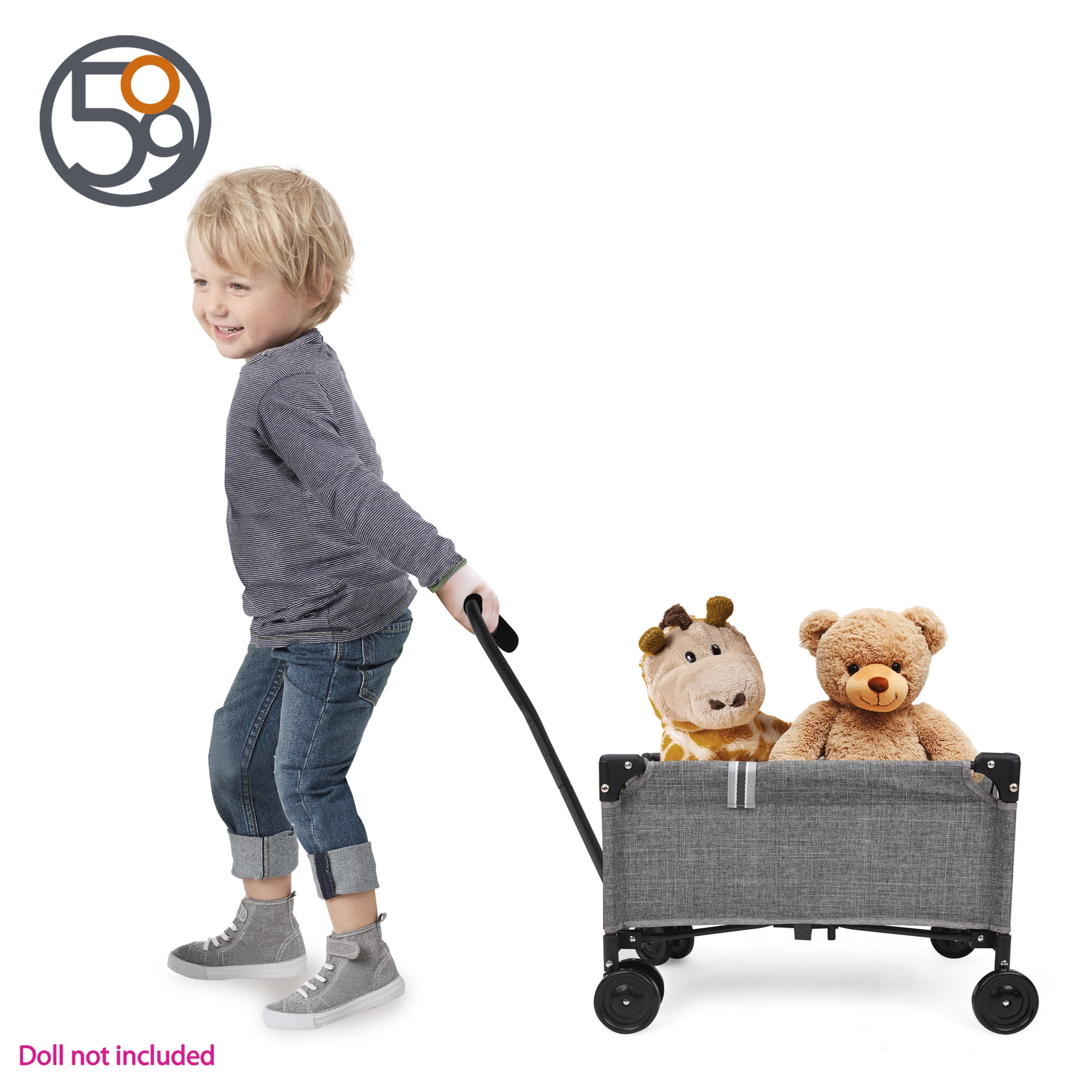 509 Crew: Little Wagon - Melange Grey - Folding Pull-Along Cart, Adjustable Handle, Canvas-Metal Frame, Transport Toys-Dolls-Stuffed Animals, Kid 3+
