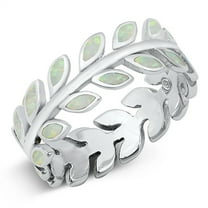 CHOOSE YOUR COLOR White Simulated Opal Nature Leaf Plant Ring .925 Sterling Silver Band CZ Female Size 8