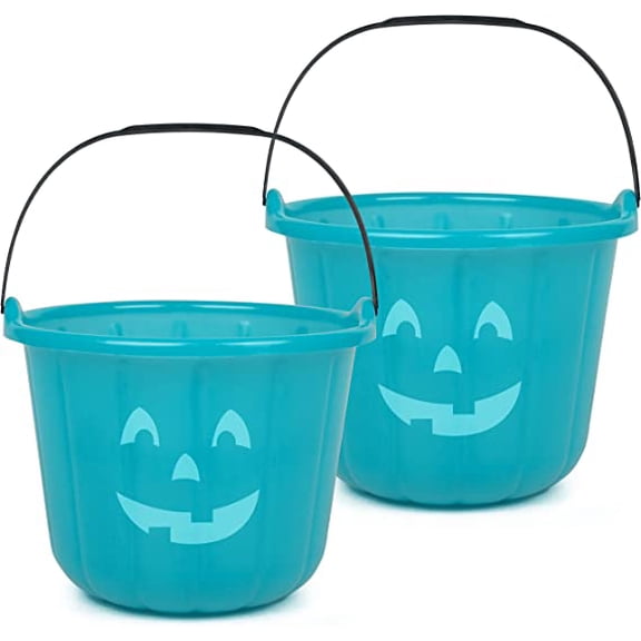 Teal Pumpkin Bucket 8.5 inches (2 Pack) - Official Teal Pumpkin Project Allergy-Friendly Candy Pail Accessory and Party Decoration Supplies, Plastic Bowl w Handle