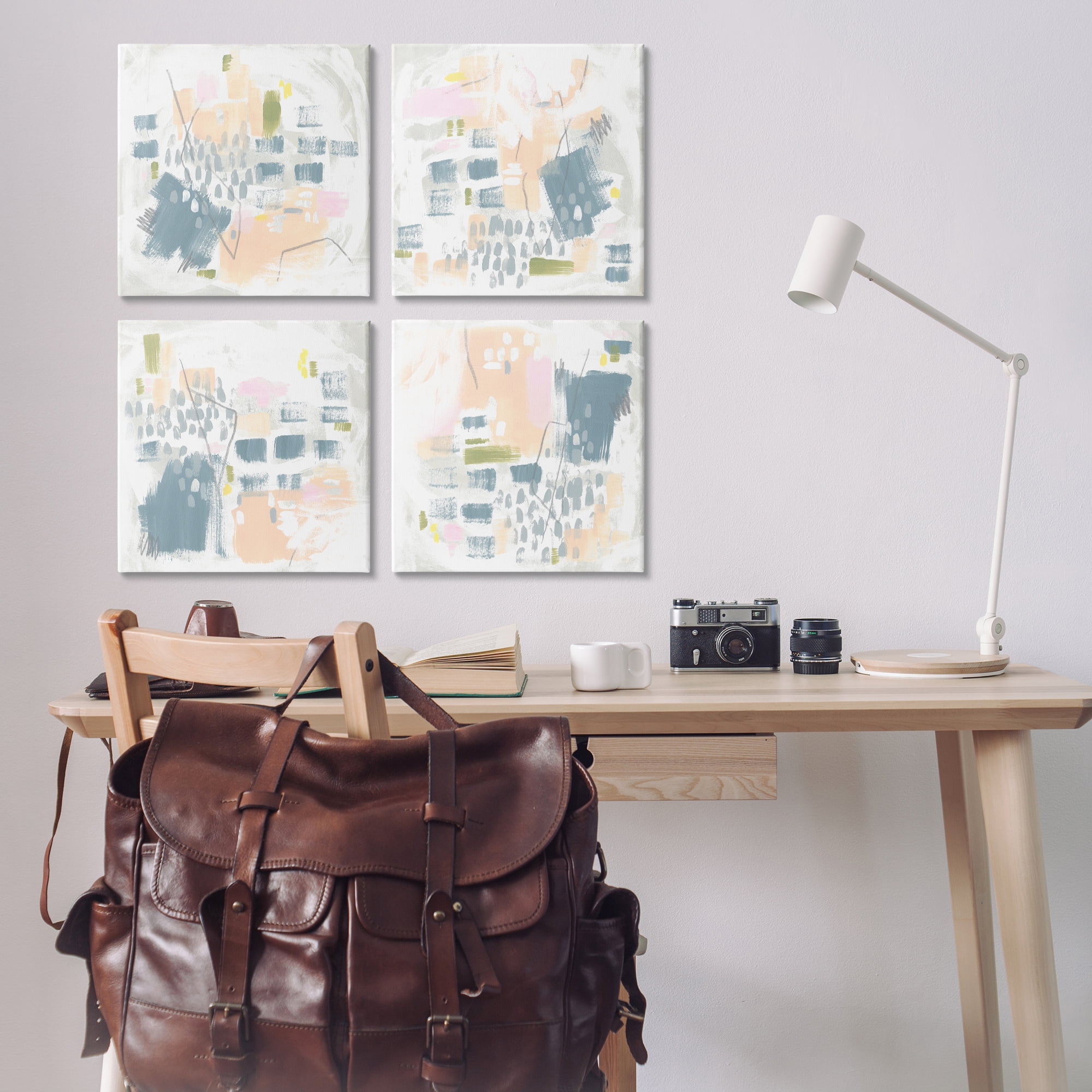 Stupell Industries Soft Chaotic Collage Abstract Painting Wrapped Canvas Art Print Wall Art, 17 x 17, Set of 4