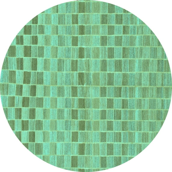 Ahgly Company Machine Washable Indoor Round Solid Turquoise Blue Modern Area Rugs, 4' Round