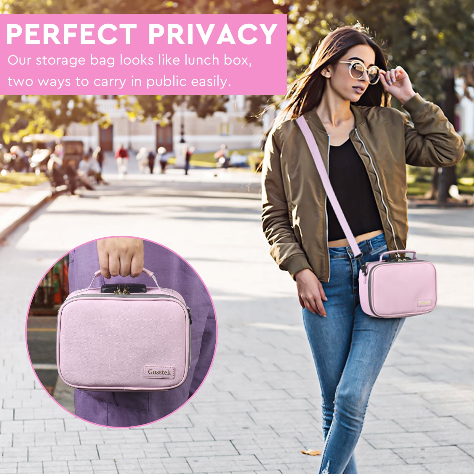 PU Leather Smell Proof Bag with 10PCS Accessories, Portble Smell Proof Locking Box Case (Pink)