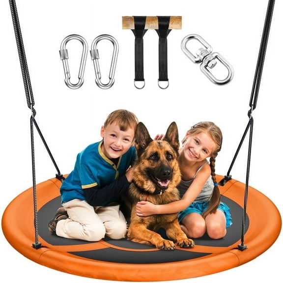 MIHOVER 43 Inch Saucer Tree Swing Flying Indoor Outdoor Play Set Swing for Kids- Orange
