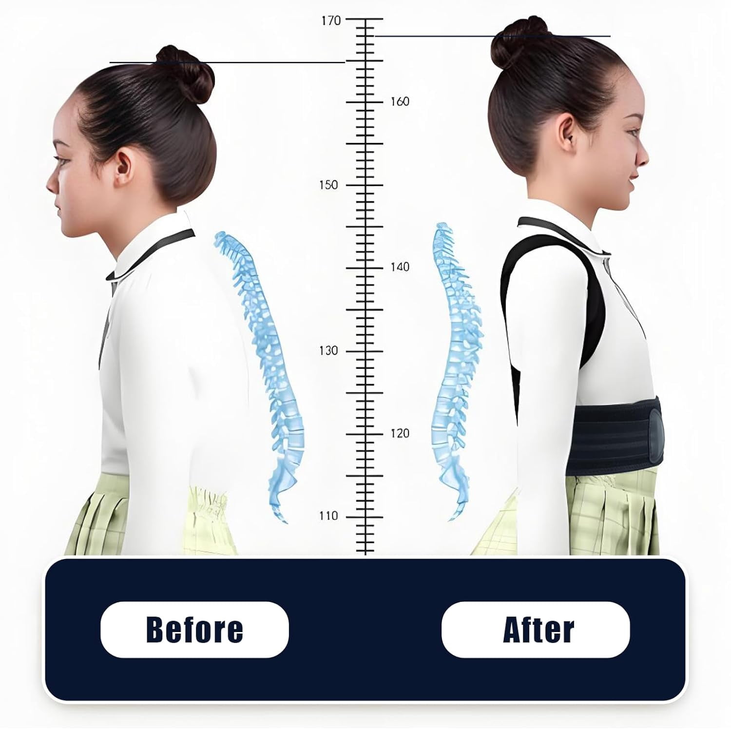Back Brace Posture Corrector for Kids, Back Straightener Posture Corrector, Scoliosis and Hunchback Correction, Under Clothes Adjustable Upper Back Posture Brace for Teens, Spinal Supportor, Black, S