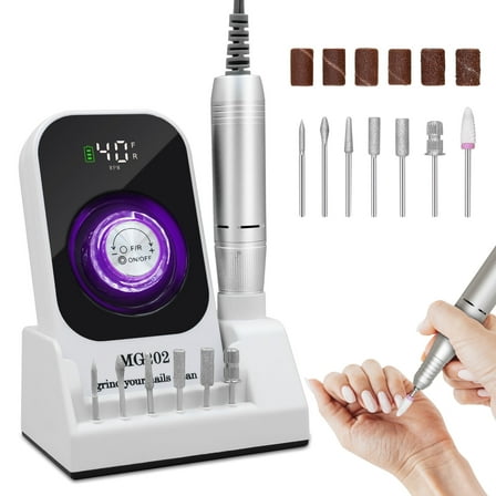 Sentryse Portable Nail Drill Electric File, 40000RPM Professional Rechargeable Nail E-File Machine with Bits & Base for Acrylic Nails Remove Nail Gel Polish Manicure for Salon Home