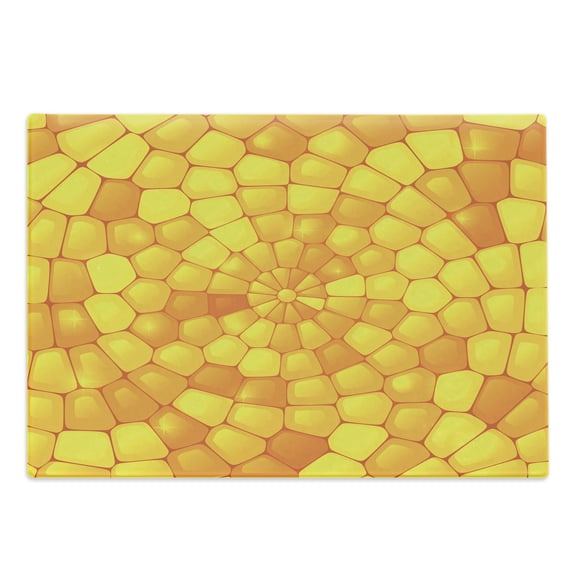 Yellow Cutting Board, Abstract Corn Pattern with Vivid Colored Design Elements Country Life Themed, Decorative Tempered Glass Cutting and Serving Board, Large Size, Orange Yellow, by Ambesonne