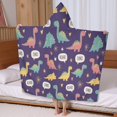 thumbnail image 5 of Purple Cartoon Dinosaurs Speech Bubbles Pattern Hooded Bath Towel，60"x35" for Ages 3 To 12 Kids, Quick Dry Lightweight Soft Microfiber Hood Beach Towel Cover Up for Kids, 5 of 7