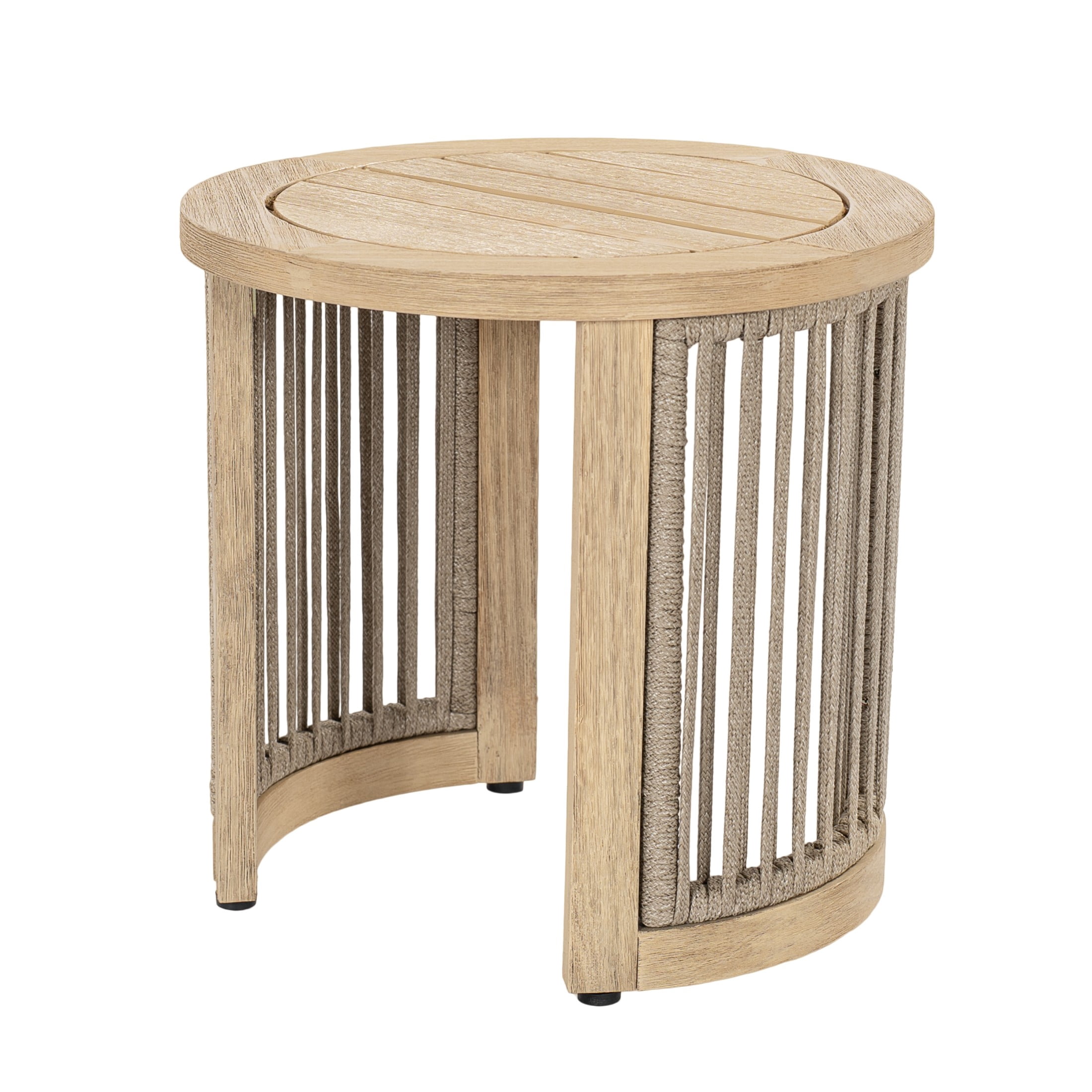 Christopher Knight Home Acacia Wood Outdoor Round Side Table with Rope Detail, Light Teak Finish