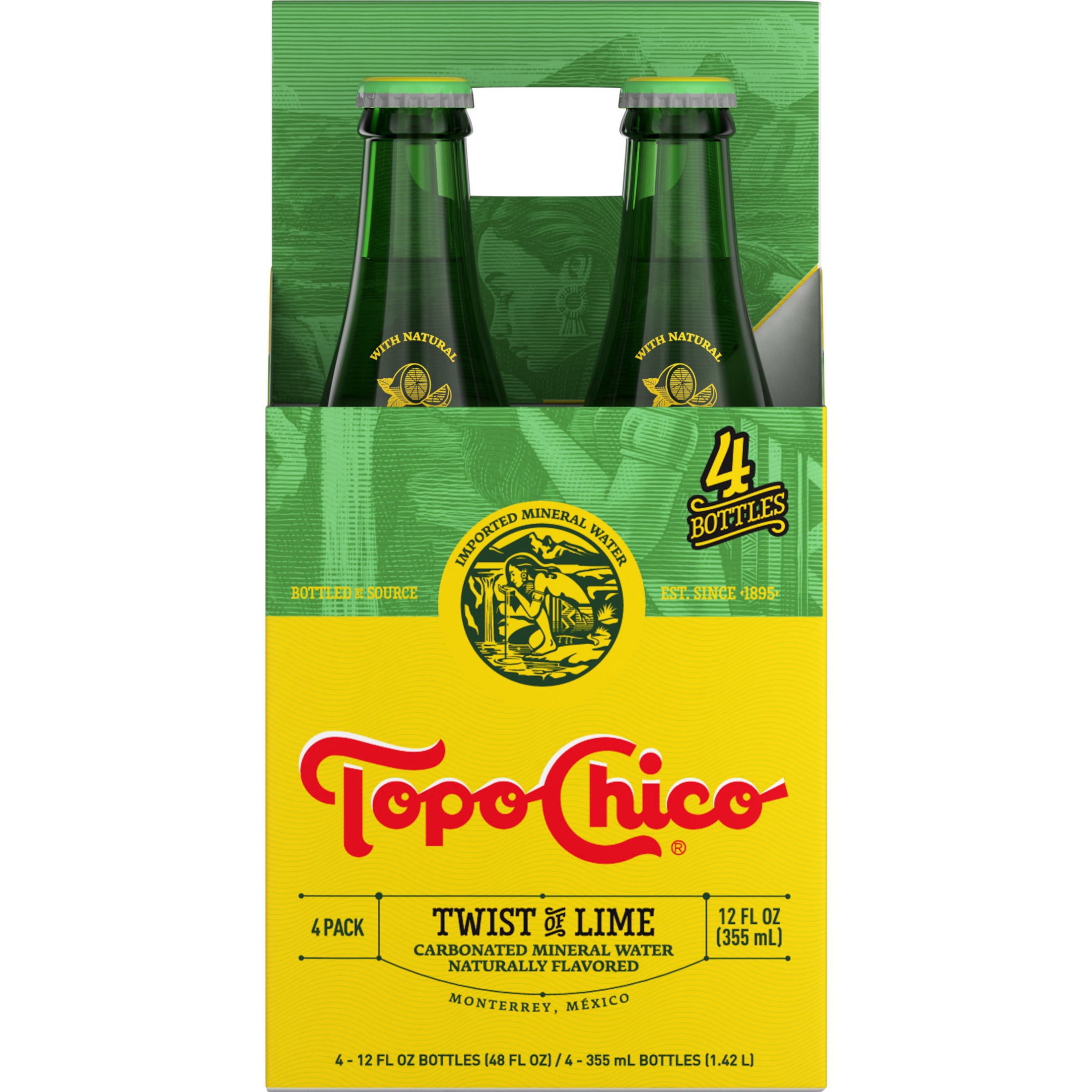 (2 pack) Topo Chico Mineral Water Twist of Lime Sparkling Water Glass Bottles, 12 fl oz, 4 Pack