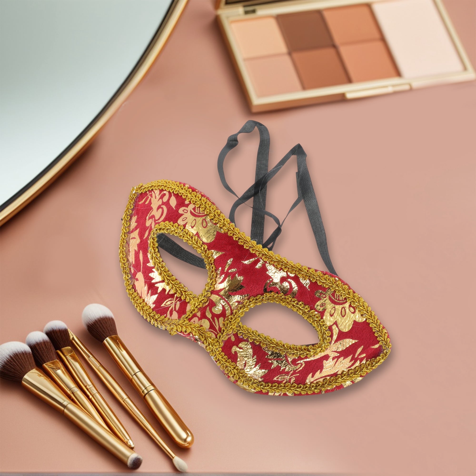 Unique Bargains 1 Box Jazz Cloth-Wrapped Flat Head Half Face Party Mask Red