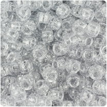 BeadTin Silver Sparkle 9mm Barrel Pony Beads (500pcs)