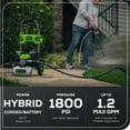 thumbnail image 3 of Greenworks 60V Hybrid 1800 PSI 1.2 GPM Cold Water Pressure Washer with (2) 4Ah Batteries & Charger 5129102, 3 of 20