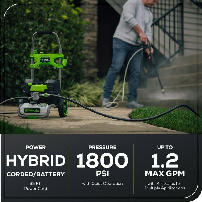 Greenworks 60V Hybrid 1800 PSI 1.2 GPM Cold Water Pressure Washer