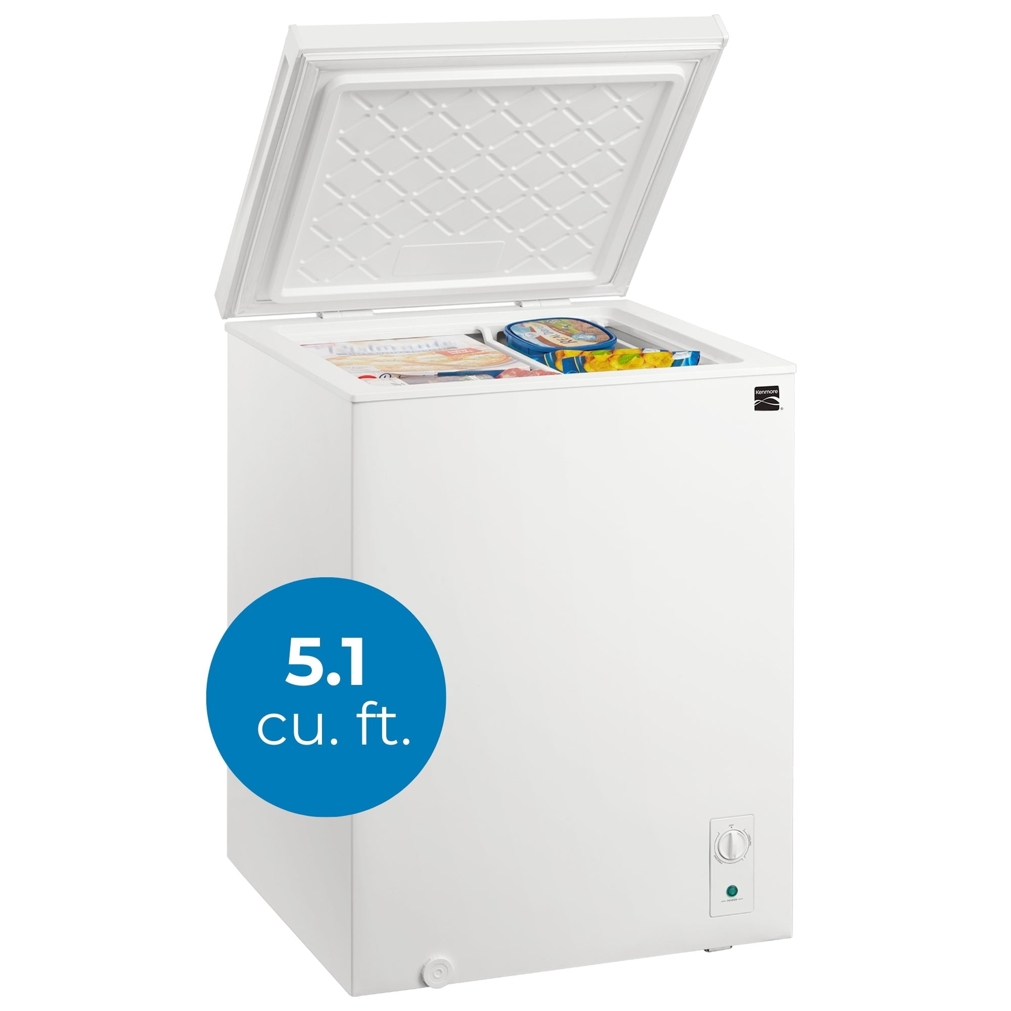 Kenmore 5.1 cu ft Convertible Chest Freezer, Deep Freezer and Freezer Chest for Food Storage with Adjustable Temperature Control for Garage, Basement or Utility Room Use, White