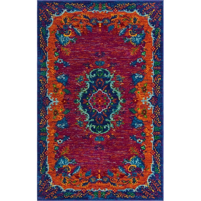 Unique Loom Calypso Zone Médaillon Floral Tapis 5' 3 x 8' Rectangle Fuchsia/Orange