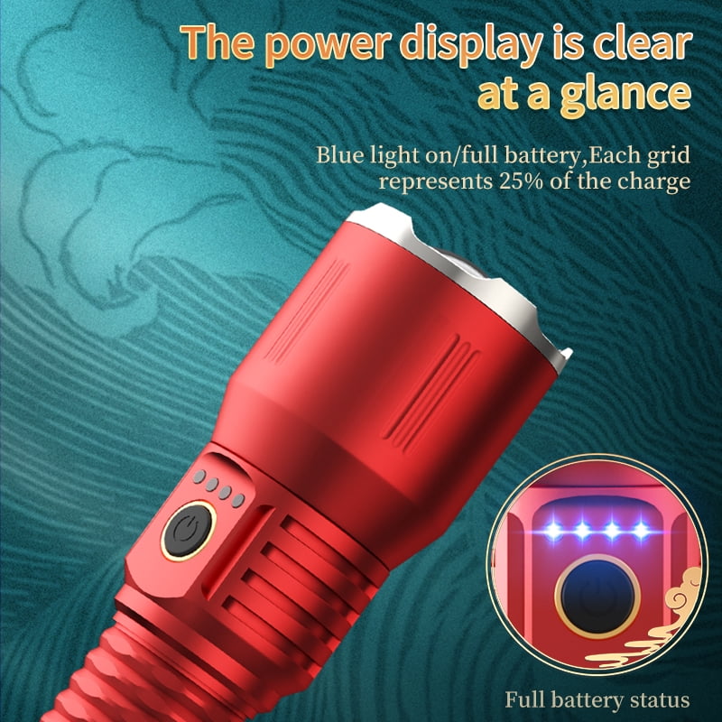 Skyfire High-Lumen, Ultra-Bright Rechargeable LED Flashlight with Zoom, Reverse Charging, Three Modes