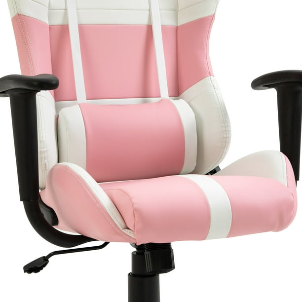 Vinsetto Chaise de bureau Racing Chaise de jeu en similicuir réglable en  hauteur avec roulettes, appuie-tête, soutien lombaire pour cadeau fille,  rose et blanc 