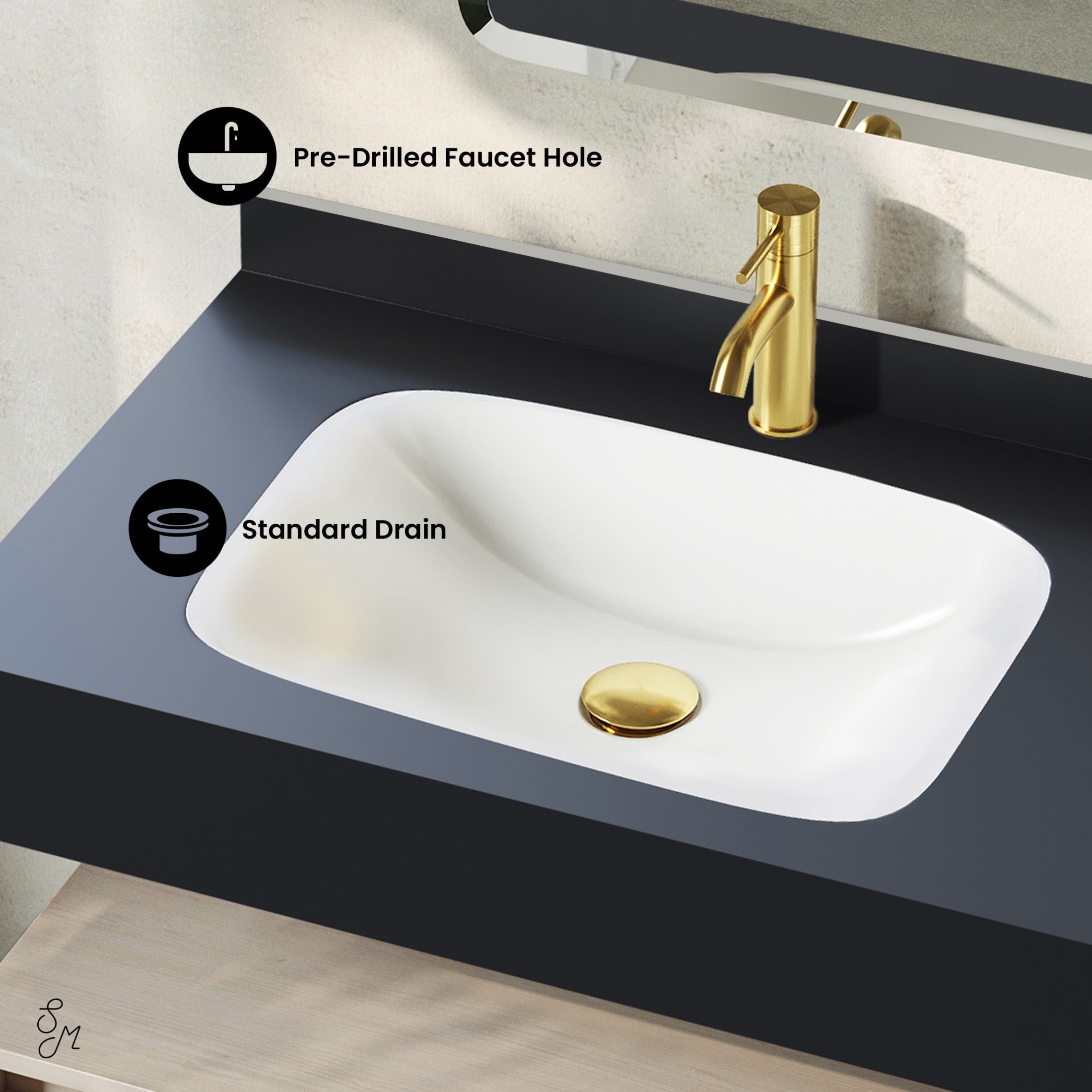 Avancer 36" Wall-Mounted Bathroom Vanity in White Oak with Black Marble Sink Top