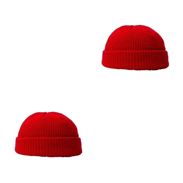 Sonducket Sombrero de hilo de punto de invierno Casual al aire libre cálido gorros de cabeza corta Color flexible hombres mujeres sombreros Rojo 2piezas