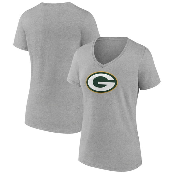 Women's Heather Gray Green Bay Packers Primary Team Logo V-Neck T-Shirt