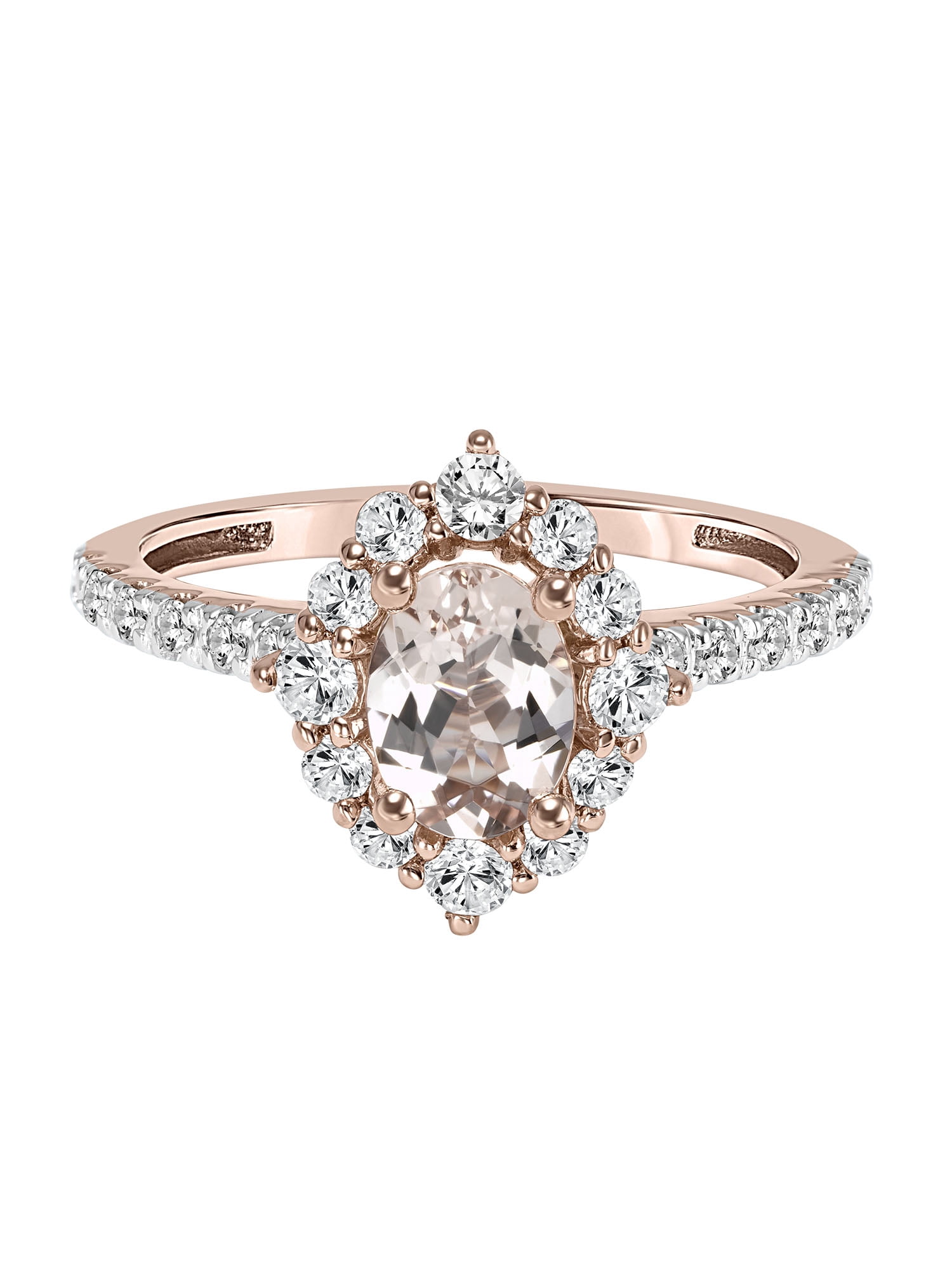 "Love Always…" Morganite, White Topaz and 1/10 Carat T.W. Diamond Engagement Ring in 10k Rose Gold