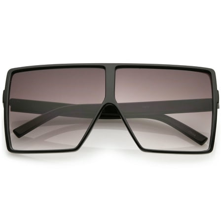 Super Oversize Square Sunglasses Flat Top Neutral Color Flat Lens 69mm (Black / Lavender)