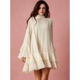 thumbnail image 6 of Apricot Solid Layered Stand Collar Elegant Long Sleeve Mini Dress, 6 of 7