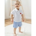thumbnail image 3 of BemeyourBBs Boy Back to School Outfit Apple Short Sleeve Collared Tops Grid Shorts, 3 of 8