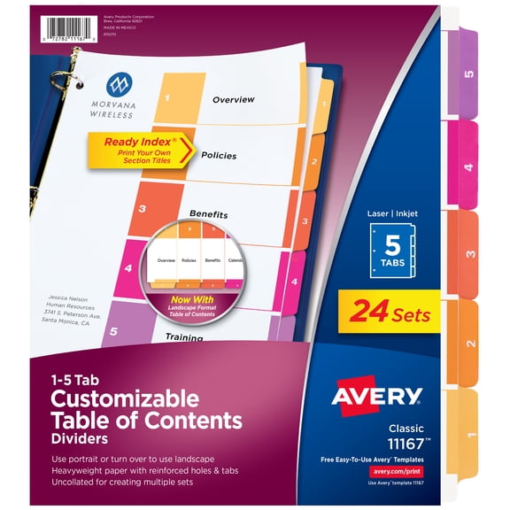 Avery Dividers, 5 Tabs, Ready Index (24 Sets of 11167)