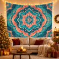 thumbnail image 3 of Teal Floral Mandala Tapestry Wall Hanging, 3 of 7