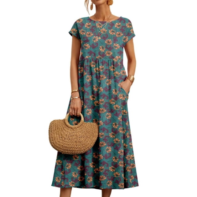 Vestido midi Zhyaj, túnica holgada de algodón con bolsillos para mujer
