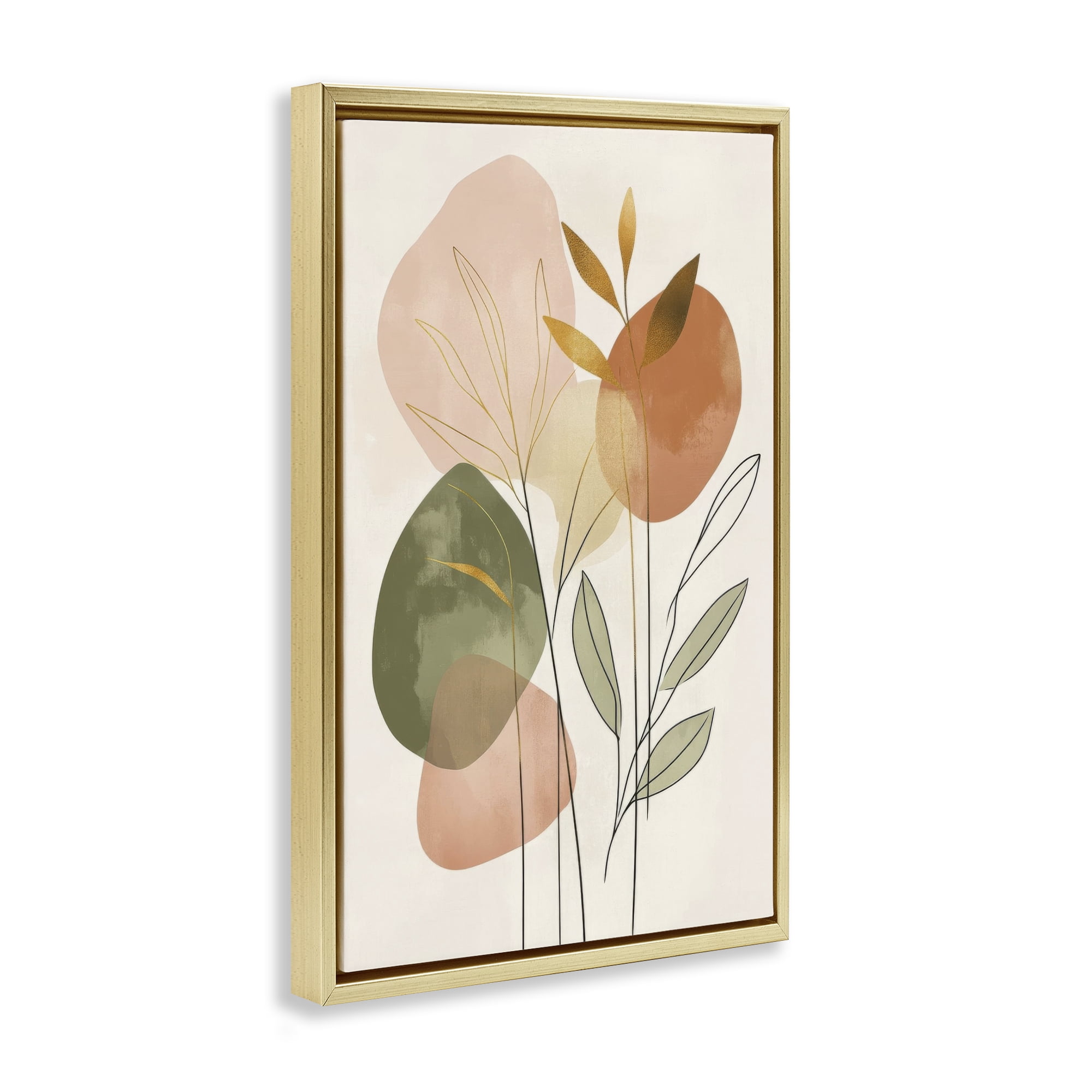 Stupell Industries Soft Organic Shape Botanicals Plants & Flowers Painting Gold Floater Framed Canvas Art Print Wall Art, 21 x 31