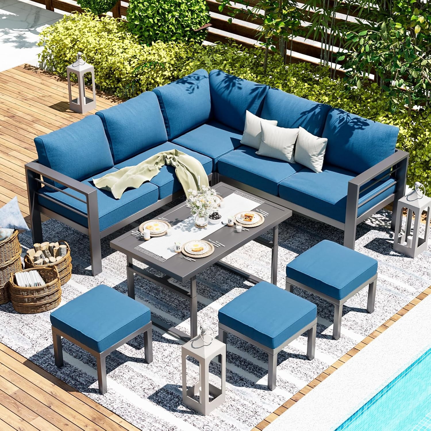 AECOJOY Aluminum Patio Furniture Sets with Waterproof Cloth Cover Outdoor Conversation Sets on Sale for Backyard,Blue
