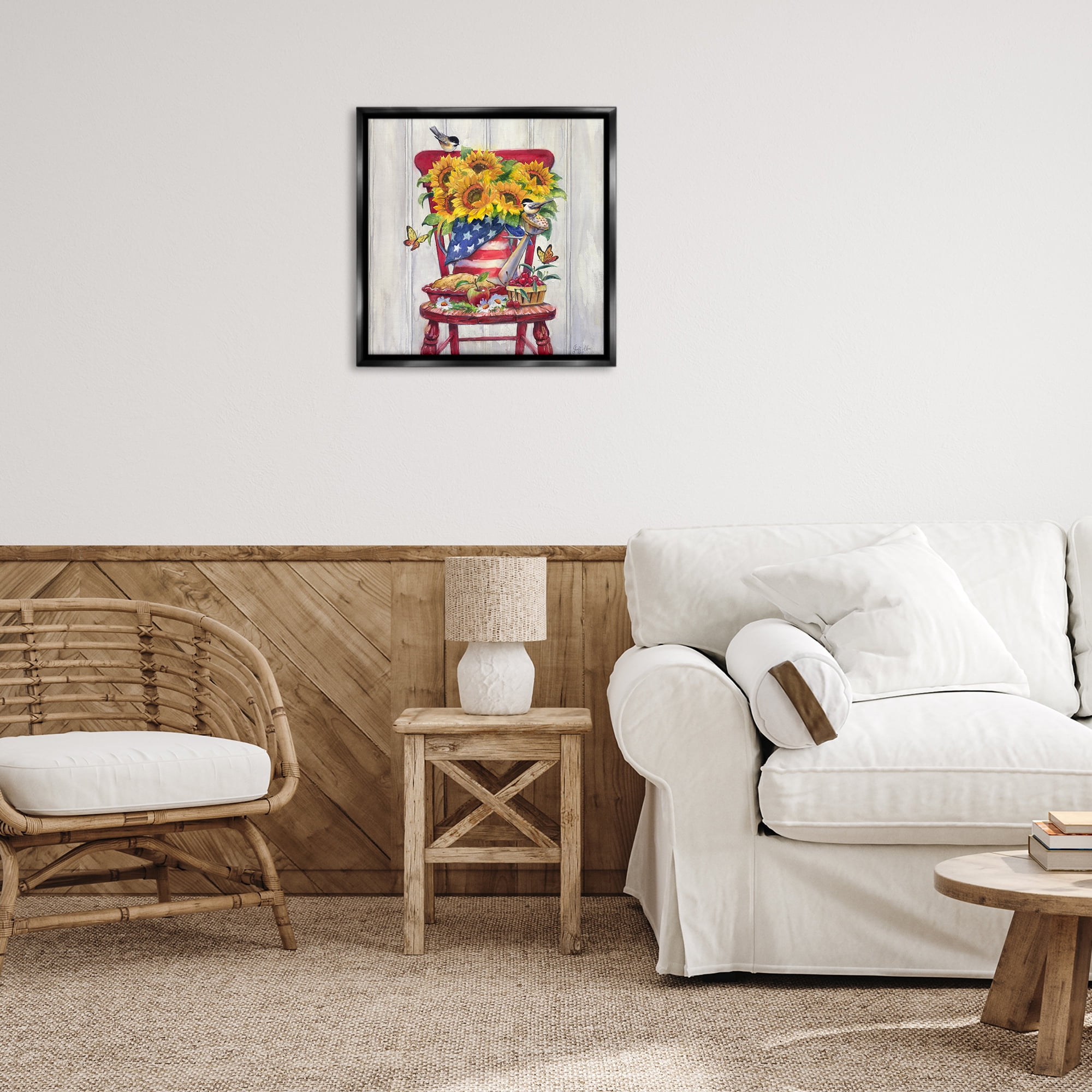 Stupell Industries Patriot Porch Still Life Patriotic Painting Black Floater Framed Canvas Art Print Wall Art, 25 x 25