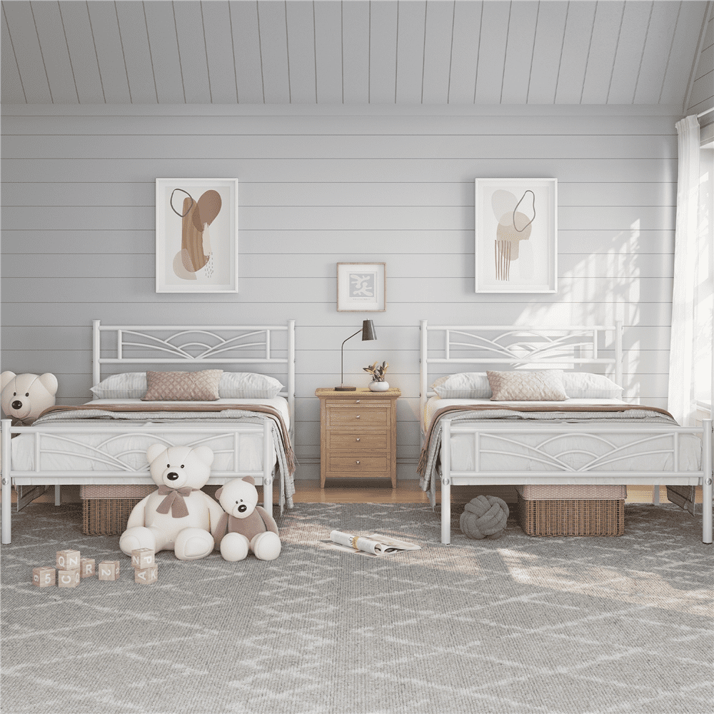 Fullfurnique Cadre de Lit Plateforme en Métal avec Tête de Lit Inspirée des Nuages, Simple, Blanc