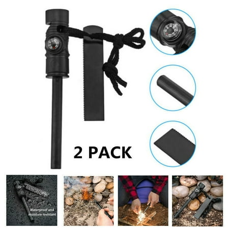 

MDHAND 2PC Outdoor Survival Camping Emergency Fire Starter Magnesium Survival Tool black