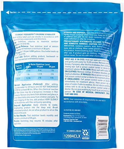 Clorox PoolandSpaTM Swimming Pool Chlorine Stabilizer Helps Chlorine Last Longer Saltwater Pool Compatible 4LB Pack of 1