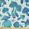 thumbnail image 2 of Ambesonne Trippy Mushroom Fabric by the Yard Microfiber, Hippie Style Floras, 1 Yard, White Aqua, 2 of 2