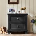 thumbnail image 5 of Farmhouse Nightstand with Charging Station, Rustic Low Night Stand with 2 Drawers, Mid-Century Modern End Table with 4 Square Solid Wood Legs, Small Dresser for Bedroom, Home, Black, 5 of 16